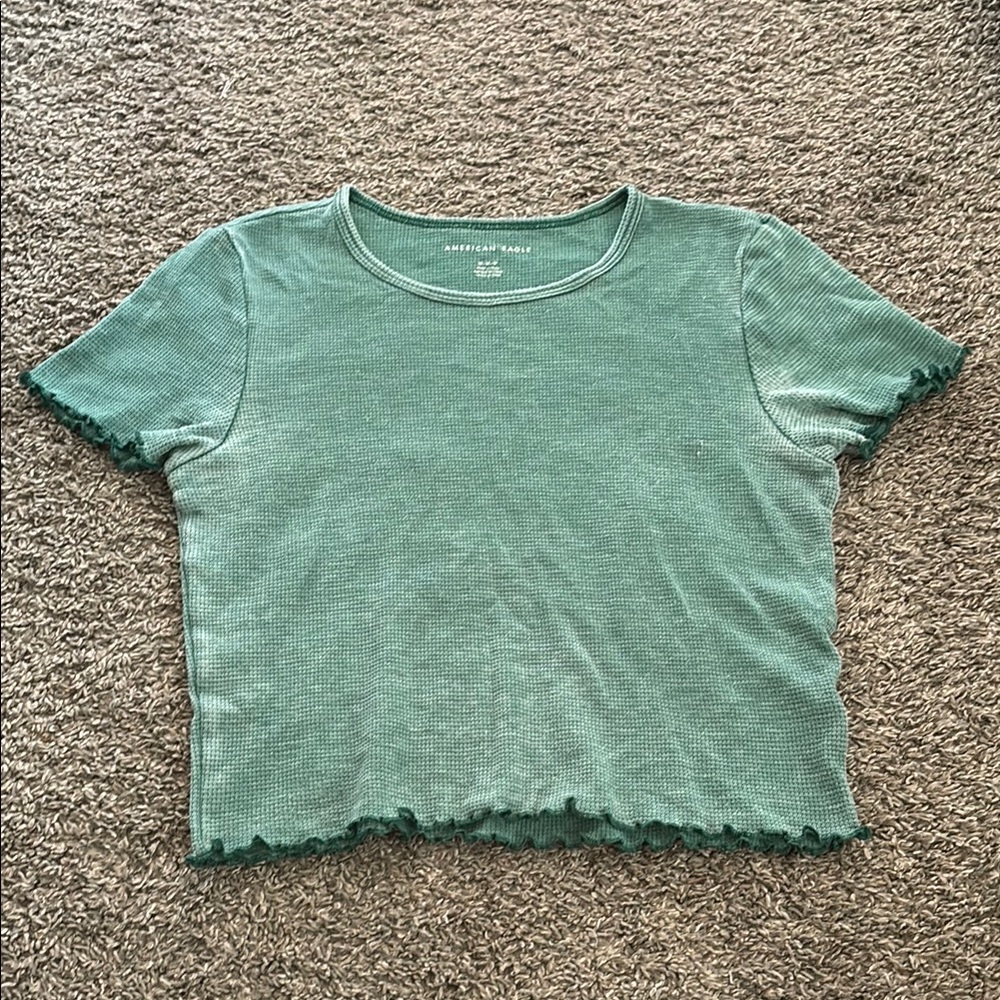 American Eagle Outfitters Green Fitted Crop T-Shirt